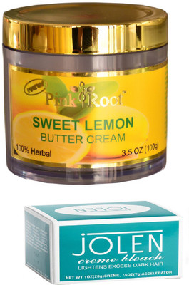 Pink Root SWEET LEMON BUTTER CREAM 100GM WITH JOLEN Creme Bleach(Set of 2)