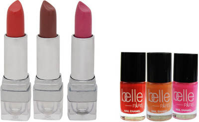 

Belle Set of 3 Lipsticks + 3 Nail paints(Set of 6)