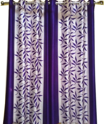 G S COLLECTIONS 212 cm (7 ft) Polyester Semi Transparent Door Curtain (Pack Of 2)(Floral, Kolavery Purple)