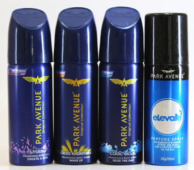 

Park Avenue STORM, GOOD MORNING, COOL BLUE & ELEVATE Deodorant Spray - For Men & Women(106 g, Pack of 4)