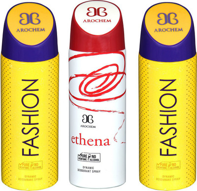 

AROCHEM FASHION , ETHENA AND FASHION DYNAMIC PURE Deodorant Spray - For Men & Women(200 ml, Pack of 3)