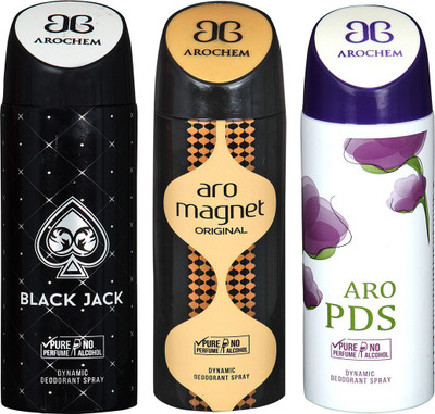

AROCHEM BLACK JACK , ARO MAGNET AND ARO PDS DYNAMIC PURE Deodorant Spray - For Men & Women(200 ml, Pack of 3)