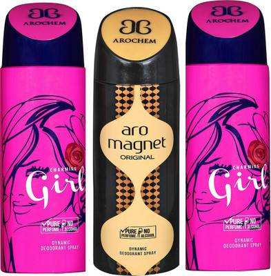 

AROCHEM CHARMING GIRL , ARO MAGNET AND CHARMING GIRL DYNAMIC PURE Deodorant Spray - For Men & Women(200 ml, Pack of 3)
