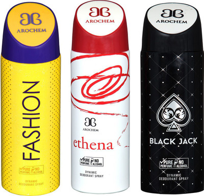 

AROCHEM FASHION , ETHENA AND BLACK JACK DYNAMIC PURE Deodorant Spray - For Men & Women(200 ml, Pack of 3)