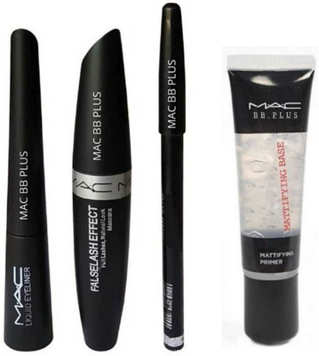 MAC BB PLUS Eyebrow Pencil Black & Liquid EyeLiner & Mascara ( 12 G ) & InfAllible Mattifying Face Gel Primer 35ml Primer (Set of 4) 12 g(BLACK)