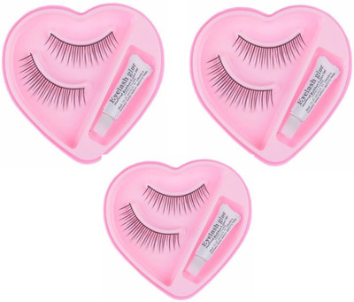 GULZAR False-Fake Thick Eyelashes With Glue Set Natural (Pair of 3)(Pack of 3)