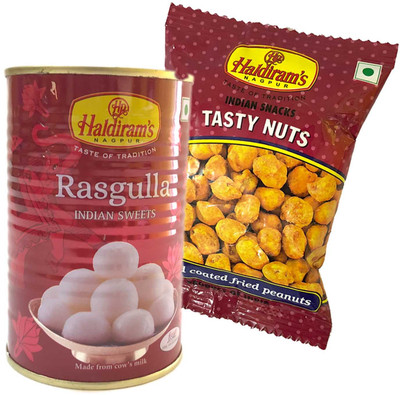 

Mithai4all Diwali Gift Hamper of Rasgulla, Tasty Nuts (150gms) with Paper Bag Combo(1 Hamper)