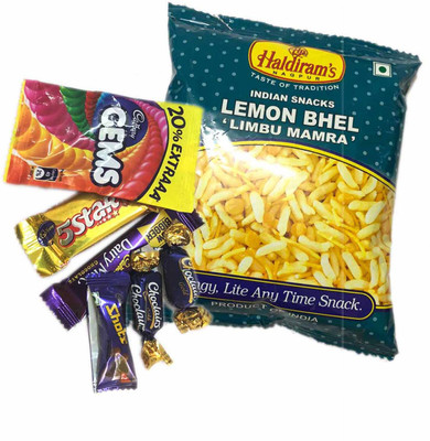 

Mithai4all Diwali Gift Hamper of Cadbury Mix Chocolates, Lemon Bhel with Paper Bag Combo(1 Hamper)