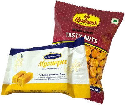 

Mithai4all Diwali Gift Hamper of Mysurpa, Tasty Nuts (150gms) with Paper Bag Combo(1 Hamper)