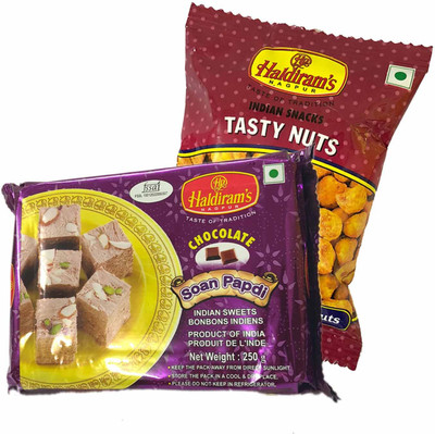 

Mithai4all Diwali Gift Hamper of Chocolate Soan Papdi, Tasty Nuts (50gms) with Paper Bag Combo(1 Hamper)