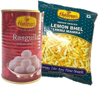 

Mithai4all Diwali Gift Hamper of Rasgulla, Lemon Bhel with Paper Bag Combo(1 Hamper)