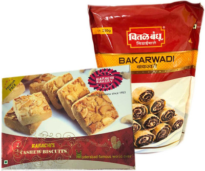 

Mithai4all Diwali Gift Hamper of Cashew Biscuits, Bakarwadi with Paper Bag Combo(1 Hamper)