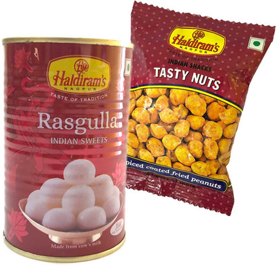 

Mithai4all Diwali Gift Hamper of Rasgulla, Tasty Nuts (50gms) with Paper Bag Combo(1 Hamper)