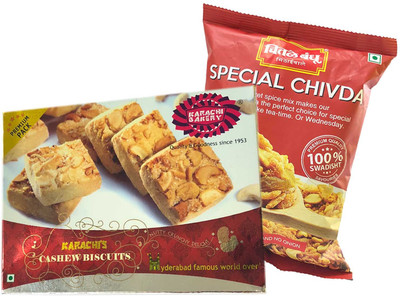 

Mithai4all Diwali Gift Hamper of Cashew Biscuits, Special Chiwda with Paper Bag Combo(1 Hamper)