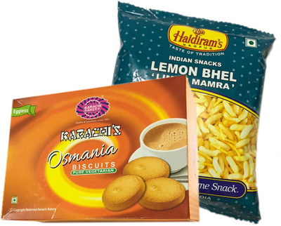 

Mithai4all Diwali Gift Hamper of Osmania Biscuits, Lemon Bhel with Paper Bag Combo(1 Hamper)