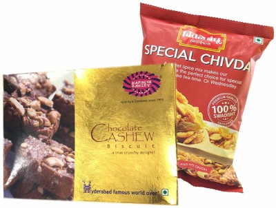 

Mithai4all Diwali Gift Hamper of Chocolate Cashew Biscuits, Special Chiwda with Paper Bag Combo(1 Hamper)