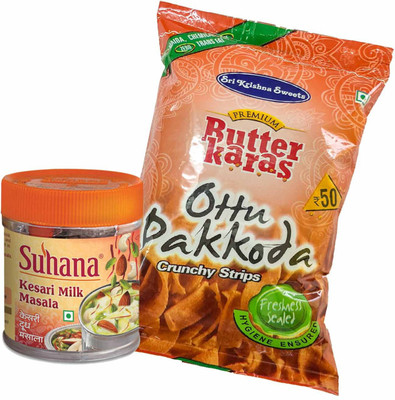 

Mithai4all Diwali Gift Hamper of Kesari Milk Masala, Ribbon Pakoda with Paper Bag Combo(1 Hamper)