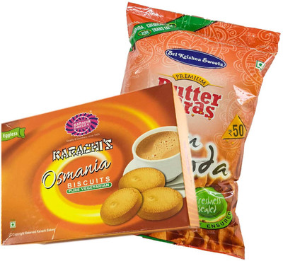 

Mithai4all Diwali Gift Hamper of Osmania Biscuits, Ribbon Pakoda with Paper Bag Combo(1 Hamper)