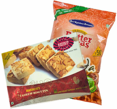 

Mithai4all Diwali Gift Hamper of Cashew Biscuits, Ribbon Pakoda with Paper Bag Combo(1 Hamper)