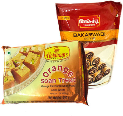 

Mithai4all Diwali Gift Hamper of Orange Soan Papdi, Bakarwadi with Paper Bag Combo(1 Hamper)