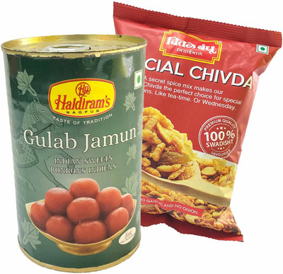 

Mithai4all Diwali Gift Hamper of Gulab Jamun, Special Chiwda with Paper Bag Combo(1 Hamper)