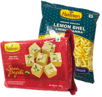 

Mithai4all Diwali Gift Hamper of Soan Papdi, Lemon Bhel with Paper Bag Combo(1 Hamper)