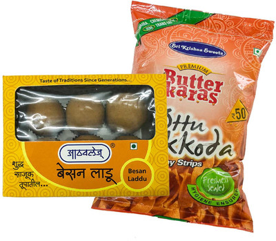 

Mithai4all Diwali Gift Hamper of Besan Laddu, Ribbon Pakoda with Paper Bag Combo(1 Hamper)