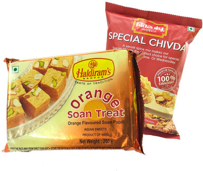 

Mithai4all Diwali Gift Hamper of Orange Soan Papdi, Special Chiwda with Paper Bag Combo(1 Hamper)