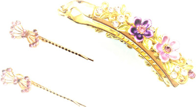 

KANISHA FASHION GOLD TONE ALLOY BANANA HAIR CLIP WITH HAIR PIN WITH FLOWER AND RHINESTONE Banana Clip, Hair Pin, Hair Claw(Purple)