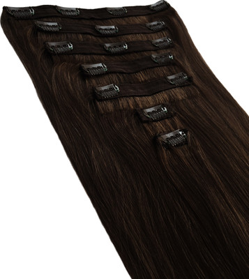 

Krome #2 Darkest Brown Full Head 120 Grams Remy Bleached Stitched Human Extensions 20 Inches Hair Extension