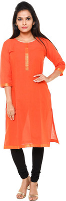 Cross Colors Women Solid Straight Kurta(Orange)