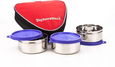 Signoraware Sleek steel violet 3 Containers Lunch Box(1050 ml)