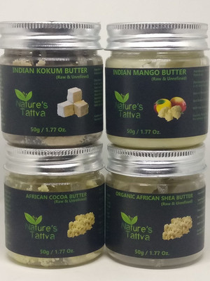 

Nature's Tattva Raw Shea Butter, 50g with Organic Raw Cocoa Butter, 50g, Raw Mango Butter, 50g and Raw Kokum Butter, 50g(200 g)