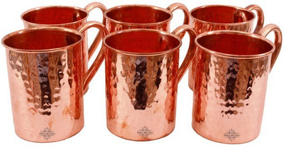 

IndianArtVilla IAV-C-2-124A Copper Mug(415 ml, Pack of 6), Brown