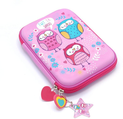 

ShopNGift premium quality OWL print Art EVA Pencil Box(Set of 1, Pink)