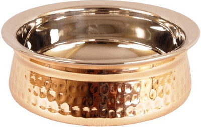 IndianArtVilla 2.2 X 5.8 X 2.1 Handmade High Quality Stainless Steel Copper Dish Serving Indian Food Daal Curry Handi Bowl Handi 0.5 L with Lid