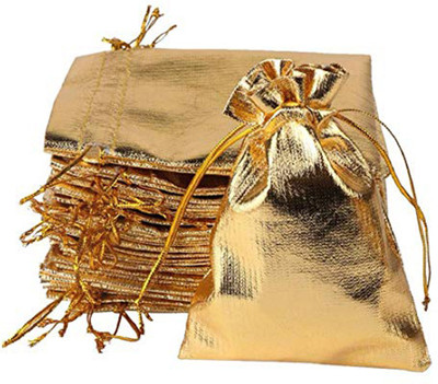 

SYGA Set of 50 Golden Multi-Purpose Drawstring Bag Candy Pouch Jewellery Pouch (13x18cm) Pouch(Gold)