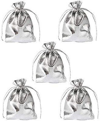 

SYGA Set of 5 Silver Multi-Purpose Drawstring Bag Candy Pouch Jewellery Pouch (13x18cm) Pouch(Silver)