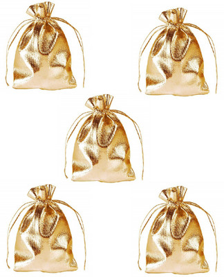 

SYGA Set of 5 Golden Multi-Purpose Drawstring Bag Candy Pouch Jewellery Pouch (13x18cm) Pouch(Gold)
