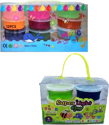 

S2KCrafts S2KC-0974 Sparkling Glitter Jelly Clay & 5D Slime ultra-light clay Super-Light Modeling Air Dry Magic Clay Jelly with Straws for Kids/Teens - non-toxic Green Environmental Protection - 12+6 Colors Multicolor Putty Toy