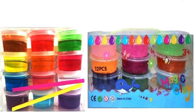 

S2KCrafts S2KC-0975 Sparkling Glitter Jelly Clay & 5D Slime ultra-light clay Super-Light Modeling Air Dry Magic Clay Jelly with Straws for Kids/Teens - non-toxic Green Environmental Protection - 12+12 Colors Multicolor Putty Toy