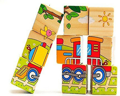 

Happy GiftMart 9 Piece Colorful Wooden Block Picture Puzzle For Toddlers And Small(9 Pieces)