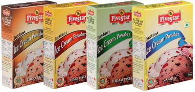 

5 Star Ice Cream Mix Combo of Chocolate, Badam Pista and Kesar Pista, Vanilla- 100g Each (Pack of 4) 400 g(Pack of 4)