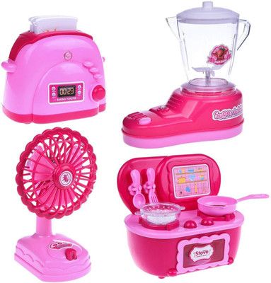 

Happy GiftMart 4 in 1 Battery Operated Pink Household Home Appliances Kitchen Pretent Play Sets Toys for Girls