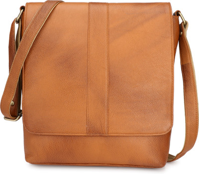 

U Carry Me Men & Women Formal Tan Genuine Leather Sling Bag