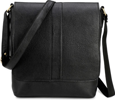 U Carry Me Men & Women Formal Black Genuine Leather Sling Bag