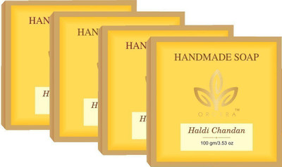Org'era Handmade sugar soap haldi chandan(400 g, Pack of 4)