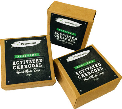 

Potentveda Activated Charcoal Brick Soap with Aloevera 100 gm for Men & Women Detox Skin (Pack of 3)(300 g, Pack of 3)