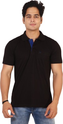 AWACK Solid Men Polo Neck Black T-Shirt