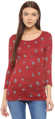 Allen Solly Casual 3/4 Sleeve Floral Print Women Maroon Top